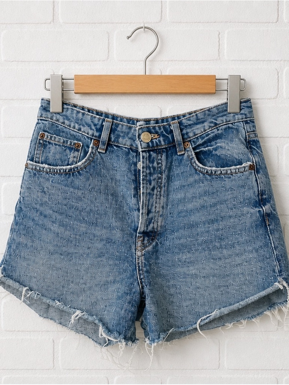 Zara Light Blue High-Rise Frayed Denim Shorts 100% Cotton Size 6
